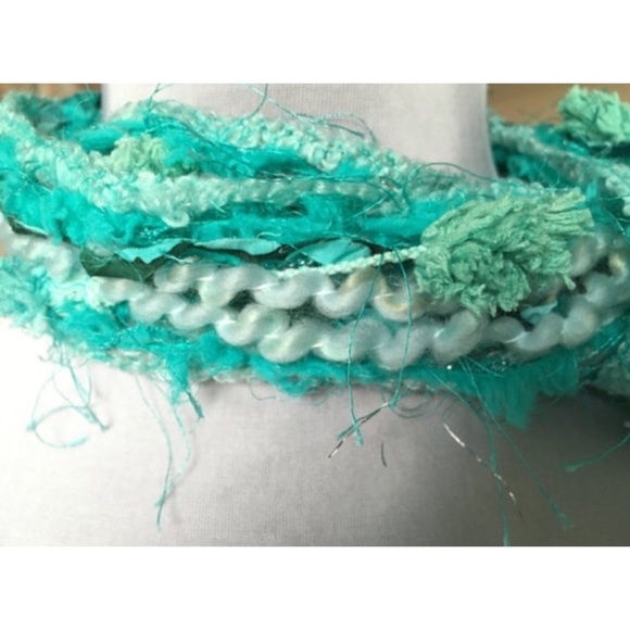 HANDMADE Necklace Scarf Ocean Breeze Fringe Boho Eyelash Yarn Batik Fabric Boho - Picture 2 of 4